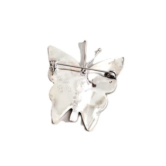 1970s Vintage Alpaca Mexico Abalone Shell Butterfly Brooch - Picture 2 of 3